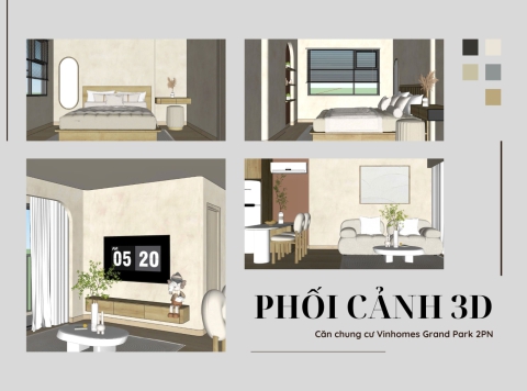 Phối cảnh 3D nội thất dành cho căn hộ studio