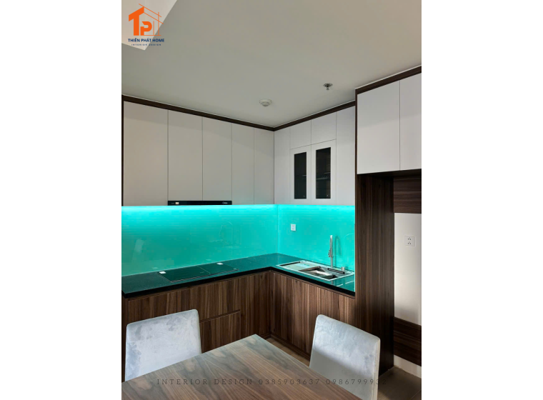 Tủ bếp nhựa phối vân gỗ chữ L