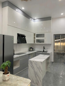 Tủ bếp nhựa đặc PVC phủ Acrylic chữ L