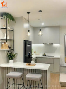 Mẫu bếp chữ L kết hợp quầy bar đẹp