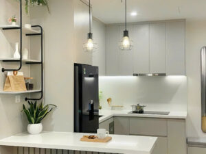 Mẫu bếp chữ L kết hợp quầy bar đẹp